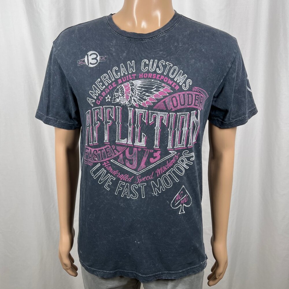 Affliction Men's Medium Gray Pink Mineral Wash Breast Cancer Awareness T-Shirt